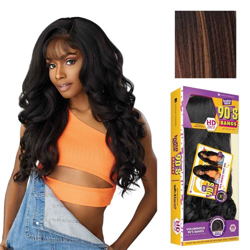 Sensationnel Butta Lace 90Sbangs Wigs - Unit 906 Glueless Wide Deep Part Synthetic Preplucked Hairline (BALAYAGECHOCOLATE)