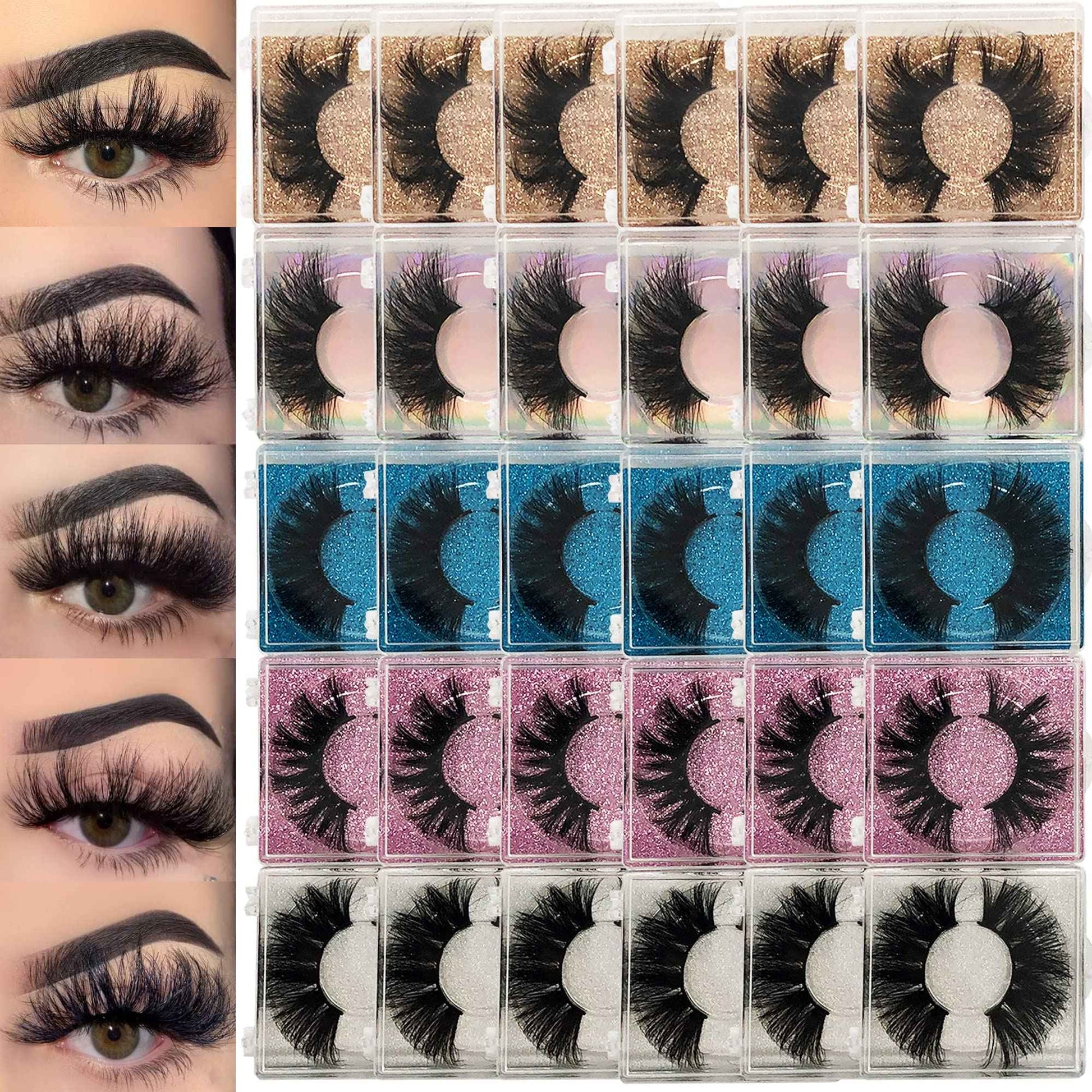 25MM Mink Eyelashes Wholesale Ninglash 30 Pack False Eyelashes, Dramatic Real Mink EyeLashes, Thick HandMade Full Strip Lashes, Crueltyl Free Fluffy Lash, 3D Mink Lashes Bulk …