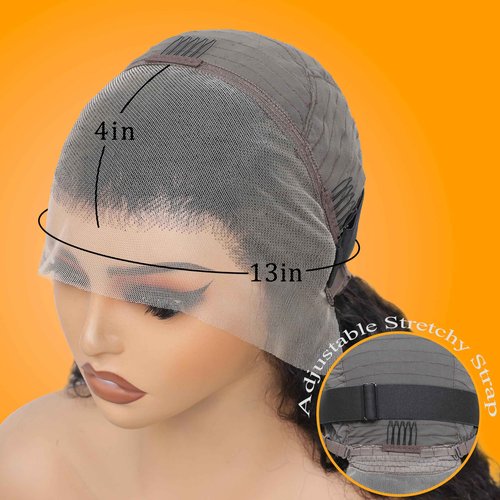 DZFAYESM 13x4 Deep Wave Lace Front Wigs Human Hair 200% Density Black Curly Human Hair Wig Long Natural Wigs for Black Women Transparent Lace Frontal Wig for Daily Wear 20 Inch