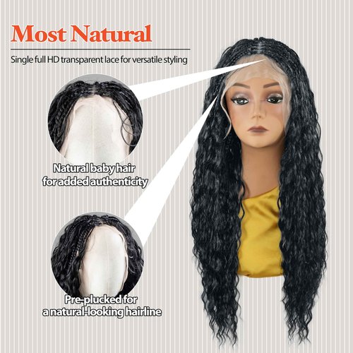 RAHELMO Single Full Lace Braid Wig – Micro Boho Peruvian Deep Wave Box Braided Wig, Knotless Braided Wigs for Black Women, Curly Hair Wig, with Natural Baby Hair (#1B27 Off Black and Light Brown, 24")