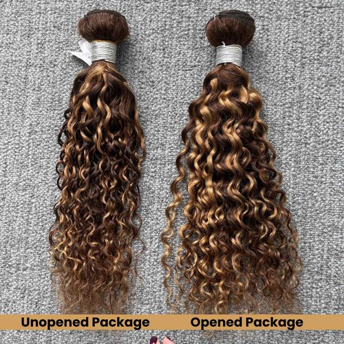 ALHER Water Wave P4/27 Balayage Human Hair Bundles with 4x4 Closure, 12A Honey Blonde Highlight Brown Colored Wet and Wavy Bundles 100% Virgin Remy Curly 10 12 14+10 4x4 HD Closure