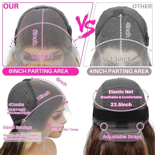 GAOYIFU Ombre Lace Front Wig Human Hair Highlight 13x6 HD Body Wave Lace Front Wigs Human Hair Pre Plucked Honey Blonde 180 Density 4/27 Frontal Glueless Highlighted Wig for Black Women 28 Inch