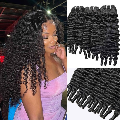 Burmese Curly Bundles Human Hair 16 18 20 Inches 100% Unprocessed Burmese Raw Hair Extension 3c4a Water Wave with Spiral Curly End Real Human Hair Extensions Natural Black