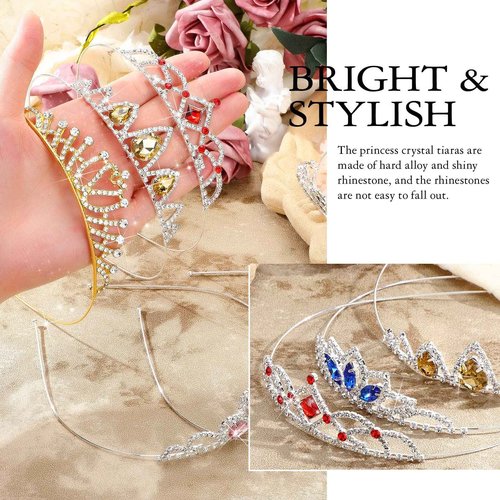 Jexine 32 Pieces Girls Princess Crown Girls Tiara Colorful Crystal Rhinestone Headpiece Glitter Crown Headband Princess Hair Accessories for Wedding Prom Costume Birthday Party