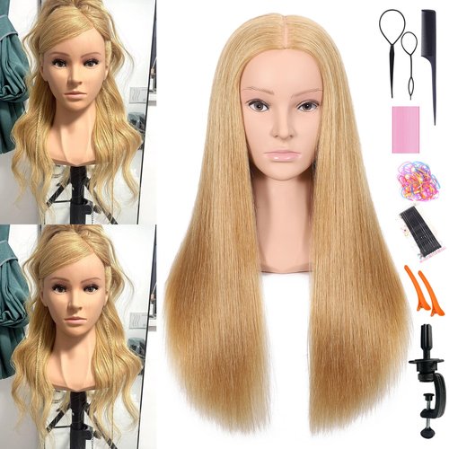 TKIMHEQ 27" Female Mannequin Head with Shoulder 90% Human Hair and 10% Synthetic Hair Practice Hair Braiding Training Head Hair Styling Cosmetology Manikin Head Doll Head for Hairdresser (27# Color)