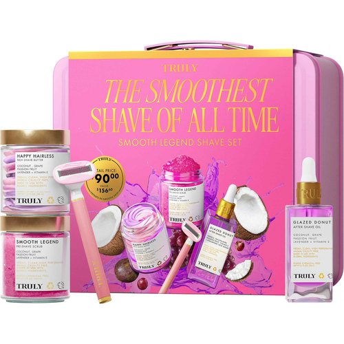Truly Beauty Ultimate Smooth Legend Shave Set | 3-Step Kit with Body Scrub, Shave Butter, After Shave Oil, Razor & Fuzzy Bag | Prevents Ingrowns & Redness | Soothing Shave Kit for Smooth Skin (5 Pc)