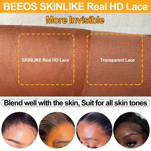 BEEOS Yaki Straight 5x5 SKINLIKE Real HD Lace Closure, Pre-Plucked Bleached Knots Natural Black Human Hair 16 Inch