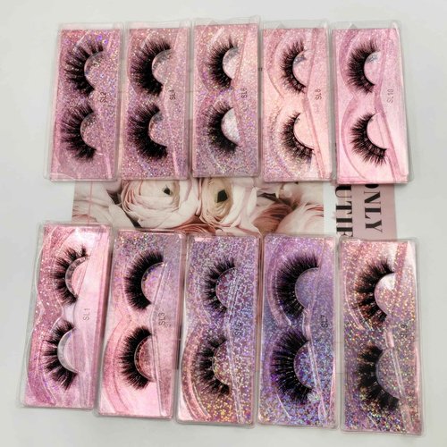 Ellazzle 100 Pairs Faux Mink Eyelashes Wholesale Lashes Pack, Lashes Natural Look 16mm-20mm False Eyelashes Pink