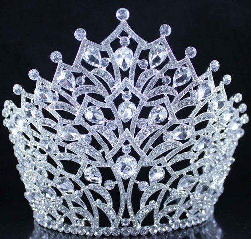 Janefashions 5.75" Tall Large Tiara Crown With Hair Combs, Clear White Austrian Rhinestone Crystal Metal Tiara Pageant Show Parade Wedding Bridal Birthday Queen T2306