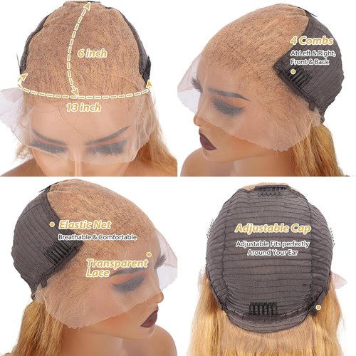 22 Inch Honey Blonde Wig Human Hair Body Wave 13x6 HD Lace Front Wig Human Hairs 27# Colored Pre Plucked Honey Blonde Body Wave Lace Front Wigs Human Hair 180% Density Glueless Wigs for Women