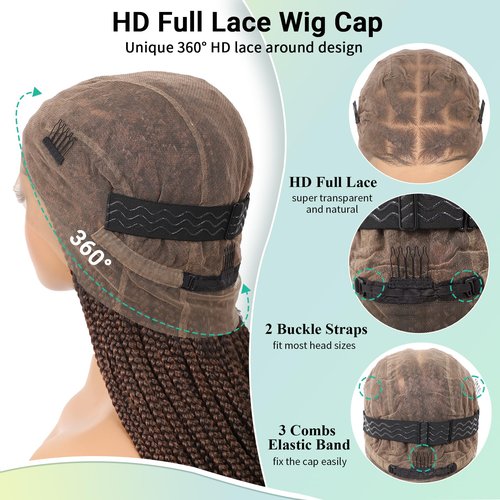 Fecihor 360 HD Full Lace Knotless Braided Wigs with Baby Hair Box Braid Wig for Women Premium Synthetic Brown Braided Lace Front Wigs 36 Inch