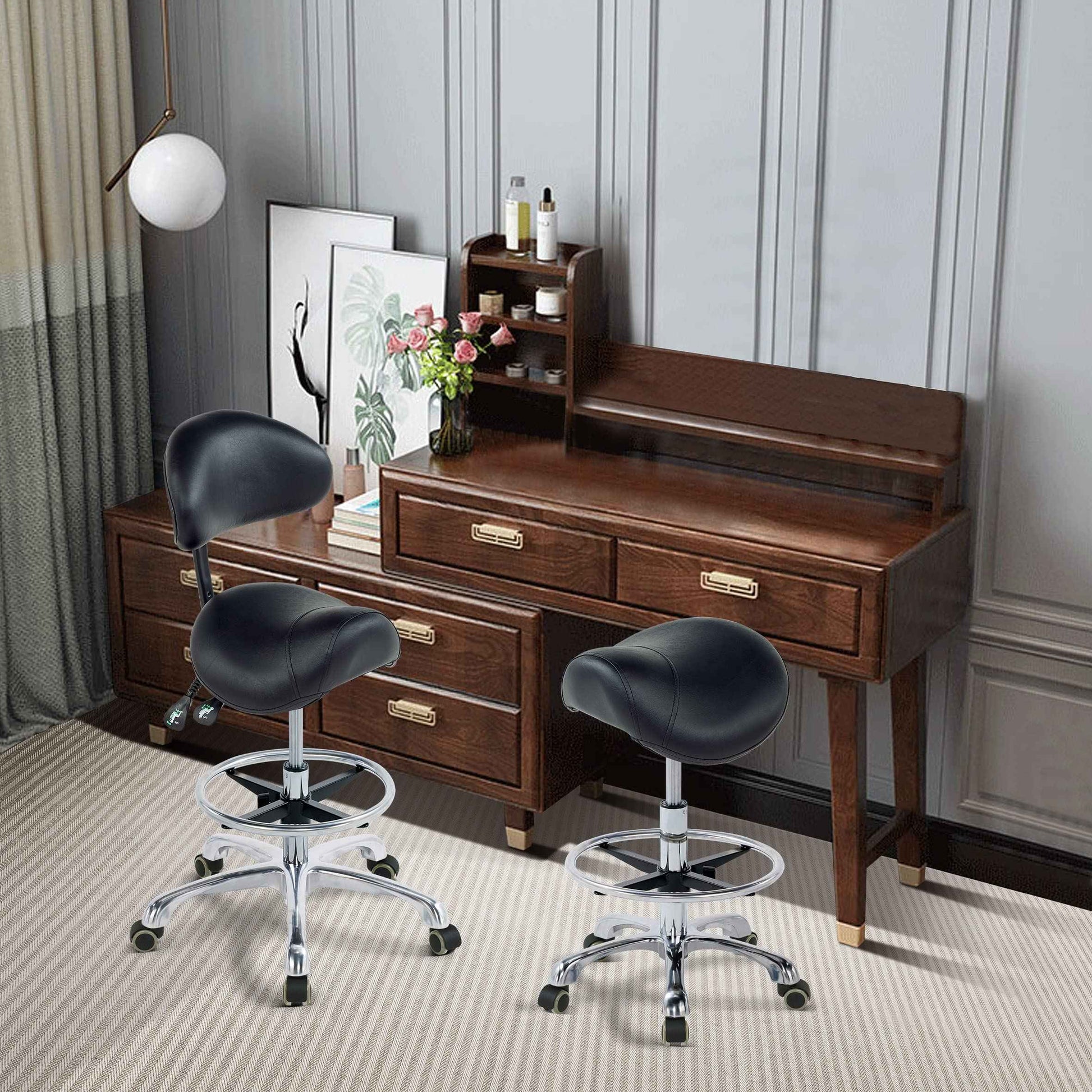 Grace&Grace Ergonomic Rolling Saddle Stool Chair with Wheels Adjustable Swivel Stool with Back and Footrest Heavy Duty for Esthetician, Artist, Dental, Medical, Spa, Salon, Cutting, Home Office