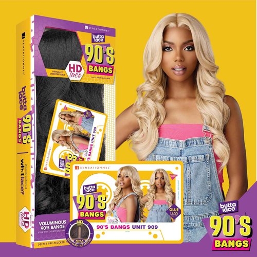 Sensationnel Butta Lace 90Sbangs Wigs - Unit 909 Glueless Wide Deep Part Synthetic Preplucked Hairline (BALAYAGEMOCHA)