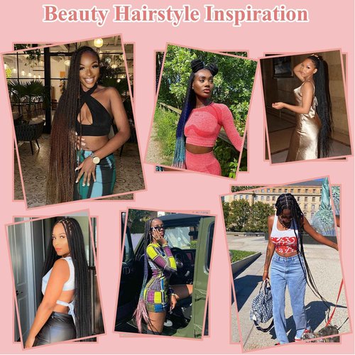 Zurffiy 56" Knotless Braided Wigs for Women: Box Braid Wig with Baby Hair, Human Hair Blended, Super Long Lace Front, Mix Brown and Light Brown