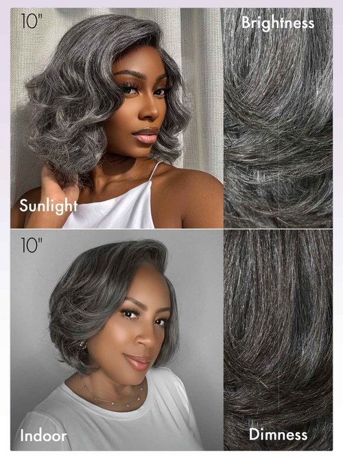 LUVME HAIR Salt & Pepper Layered Bob Glueless Pre-Cut Lace Wig Gray Wigs For Women Short Grey Hair Glueless Bob Wigs Pre Plucked Pre Cut Pixie Cut