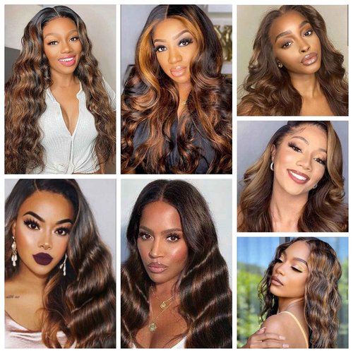 Lovenea Highlight Brown Body Wave Virgin Hair 3 Bundles 10 12 14 Inch 10A Brazilian Human Hair Extensions Ombre Color Body Wavy Human Hair Weave Bundles (FB30, 10 12 14)