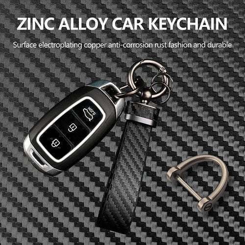 Turcee 2PCS Carbon Fiber Car Keychain Kit,Gift for Men and Women,Quick Release Spring with D-Ring Anti Lost Car Keychain Organizer