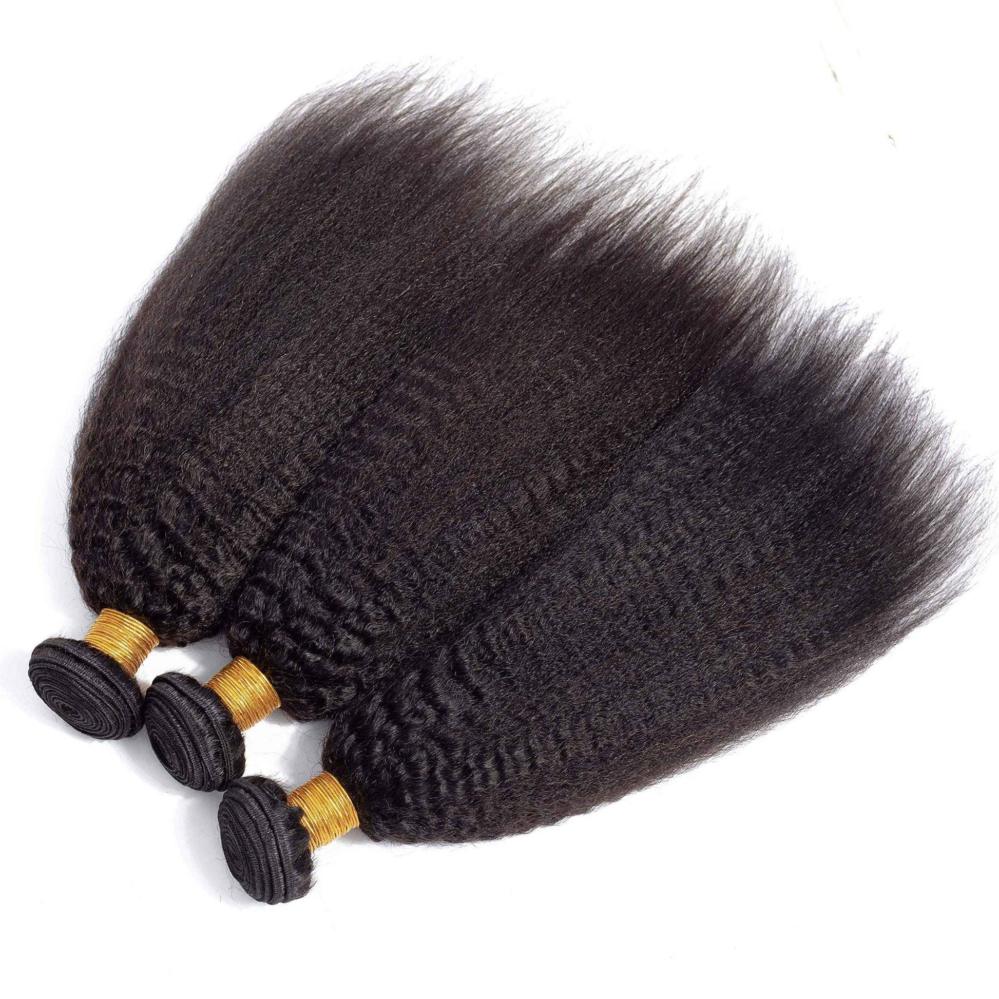 InsQueen Kinky Straight Human Hair Bundles 100% Unprocessed Brazilian Remy Soft Yaki 3 Bundles Human Hair (18 20 22 Inch)