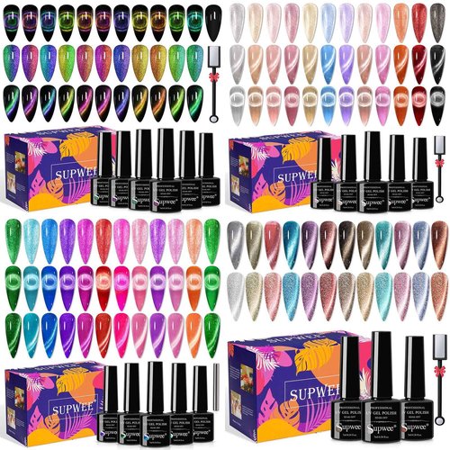 SUPWEE 12 Colors 9D Cat Eye Gel Polish + 12 Colors Reflective Cateye Gel + 12 Colors Wide Cat Eye Gel + 12 Colors Neon Magnet Gel