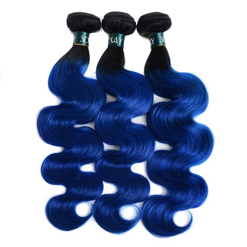 SEXAY Ombre Blue Bundles Hair Body Wave Brazilian Virgin Human Hair 3Bundles 1b/blue Body Wave Unprocessed 2 Tone Blue Virgin Bundles for Women (141618, Body 1b/Blue)