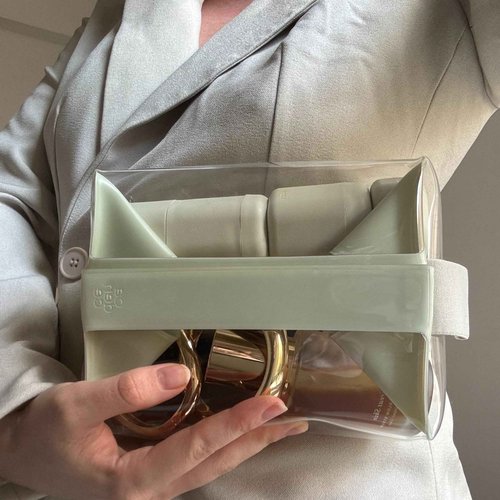 Cadence Parcel - Clear Kit with Magnetic Closure - Durable and Leak-Resistant Travel Toiletry Kit - TSA-Compliant & Modular Design - Hygiene Bag for Travel Essentials - 1 Qt - Pebble