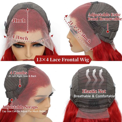 Cloudeer 28 Inch Red Human Hair Lace Front Wigs 13x4 Red Body Wave Lace Front Wigs Human Hair Pre Plucked Red Wig Human Hair 200 Density HD Lace Frontal Wigs Human Hair