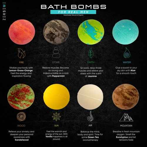 Bath Bombs for Men - Bundle of 26 Scented Organic Handmade Bath Bombs of 2.5 Oz with Natural Essential Oils, Unique Strong Manly Scents, for Boyfriend, Husband, Father or Friend, by ZenseMe