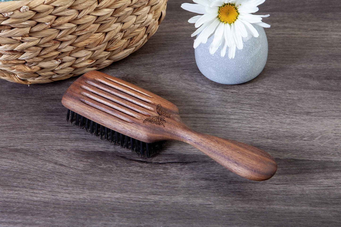 100% Pure Wild Boar Bristle, Vented Hair Brush, for Blow Drying and Natural Shine, Black Walnut Handle, Made in Germany