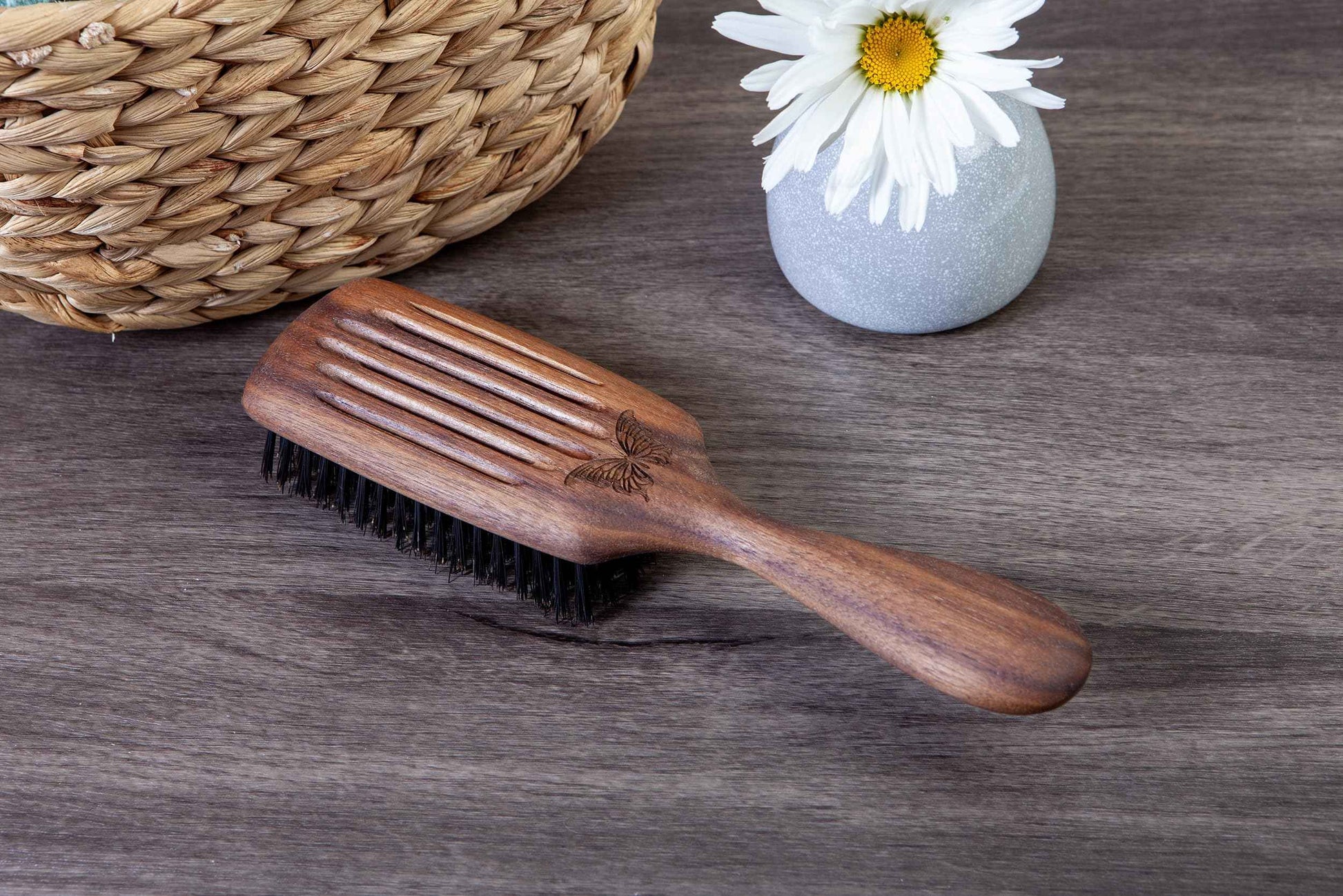 100% Pure Wild Boar Bristle, Vented Hair Brush, for Blow Drying and Natural Shine, Black Walnut Handle, Made in Germany