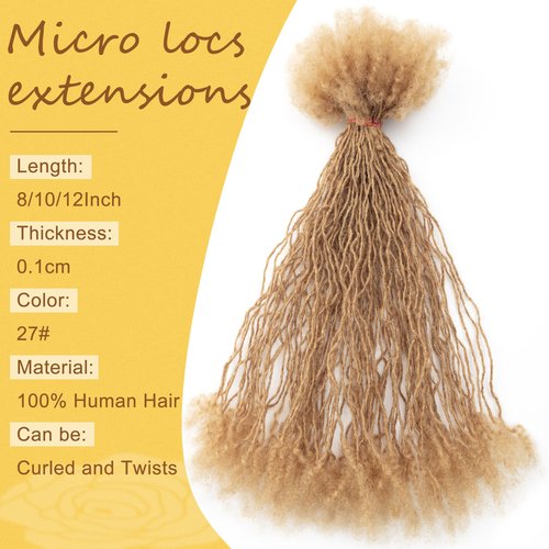 EV&ET Handmade Interlocking Sisterlocks Curly Tips 100% Real Human Hair Permanent Micro Locs Extensions Natural Looking Soft Dreadlocks Can Be Bleached and Dyed (#27 40pieces, 10inch 0.2cm)