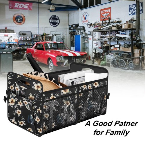 Femuar Car Trunk Organizer,Car Storage Organizer with 72L Large Capacity Waterproof Collapsible and 11 Pockets,Trunk Organizer for Car Suv/Jeep/Sedan, Large Size, Hibiscus flowers