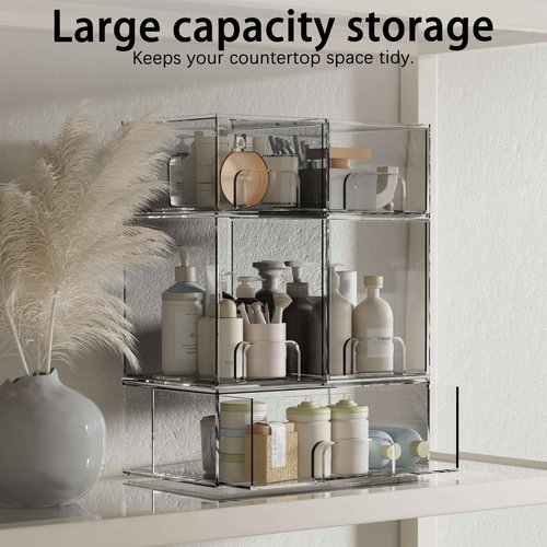 Binceen 5 Pack Stackable Storage Drawers, Clear Plastic Organizer Bins with Pull-out Handle for Makeup, Ideal for Vanity, Bathroom, Undersink, Cabinet, Pantry Organization
