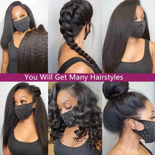 ZIYU Kinky Straight 13x4 Lace Front Wig Human Hair, Kinky Straight Wigs Human Hair Pre Plucked Hairline with Baby Hair, 180% Density Yaki Straight Frontal Wigs for Women Natural Black Color 14 Inch