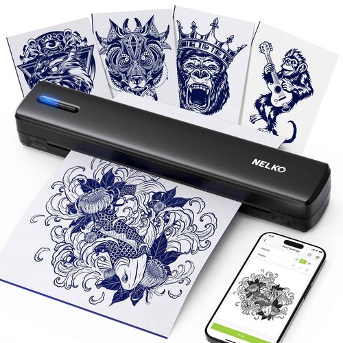 Nelko D810 Tattoo Stencil Printer, Wireless Thermal Tattoo Printer with 10pcs Tattoo Transfer Papers, Portable Tattoo Machine for Artist & Beginners, Compatible with Phone Pad and PC, Black