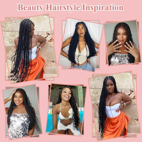 Zurffiy 360° HD Full Lace Knotless Boho Braided Wigs for Women Box Braid Wig With Baby Hair Premium Synthetic Braided Lace Front Wigs Natural Black 36 Inch