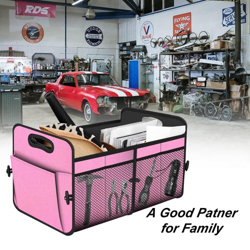 Femuar Car Trunk Organizer,Car Storage Organizer with 72L Large Capacity Waterproof Collapsible and 11 Pockets,Trunk Organizer for Car Suv/Jeep/Sedan, Large Size, Pink