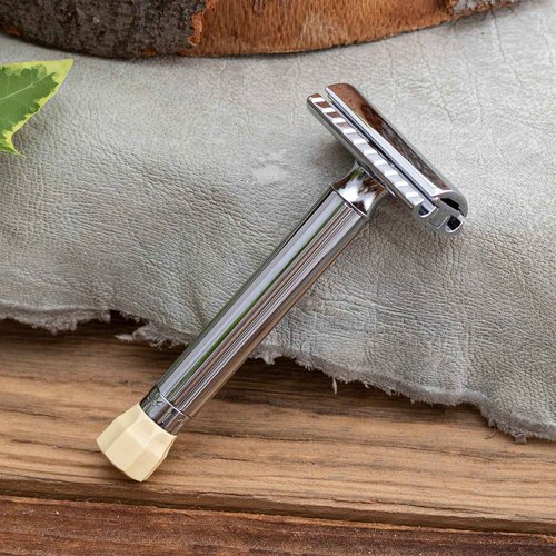 MERKUR Progress 510 Adjustable Double Edge Safety Razor - Long Handle Adjustable Razor With Dial Made in Germany Plastic-Free Closed Comb Straight Bar