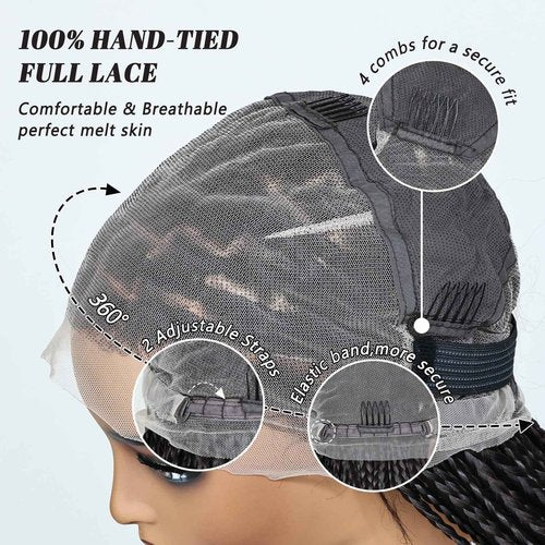 FABÉLLE 32 Inch Long Synthetic Braided Wig Knotless Box Braid Wigs with Baby Hair Single Full Lace Braided Wigs for Black Women - T1B/30/613 Ombre Brown Blonde Hair