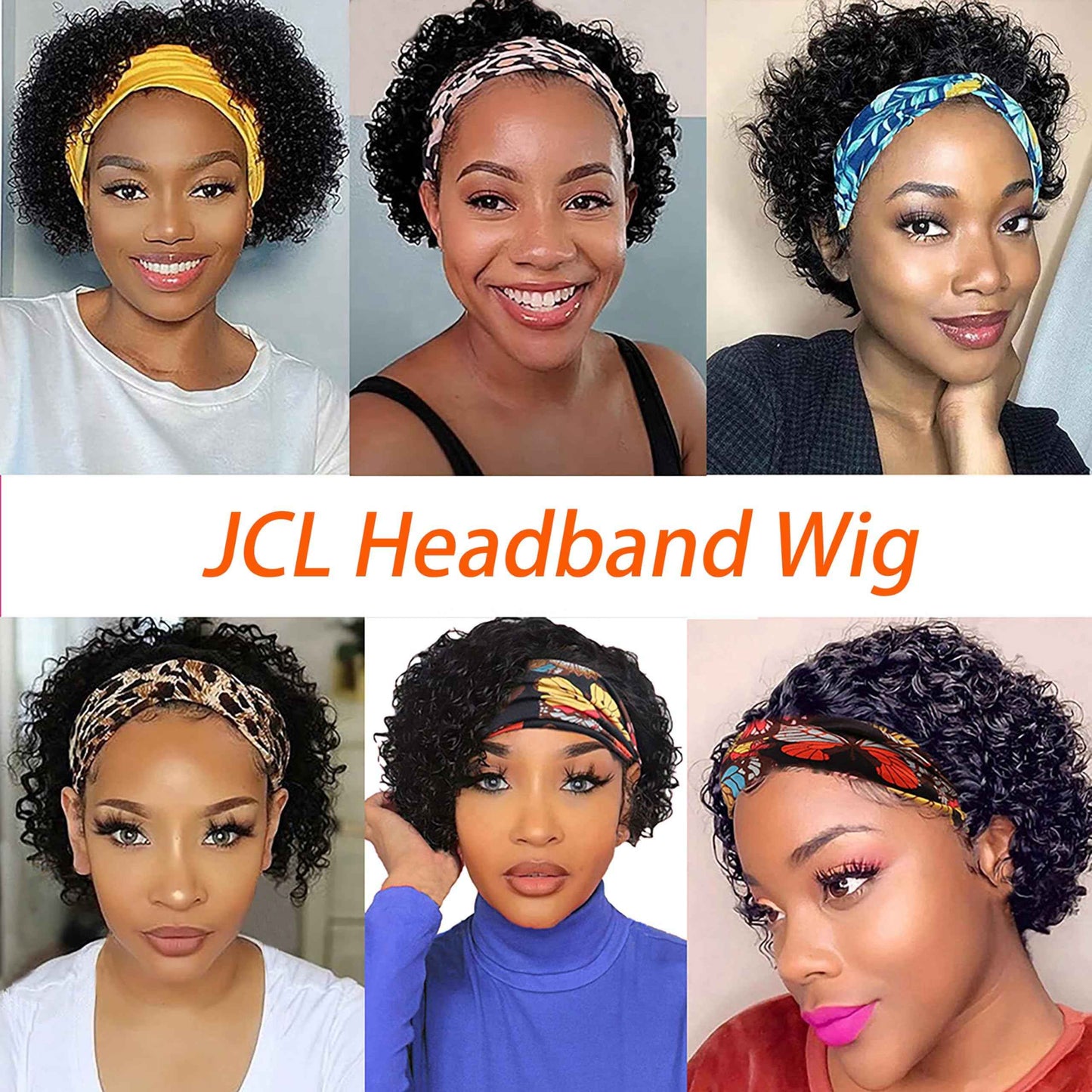 JCL Headband Wig Human Hair Deep Wave Headband Wigs Wig 12 Inch Glueless Wigs Human Hair Natural Color Curly Wigs for Black Women Human Hair None Lace Front Wigs