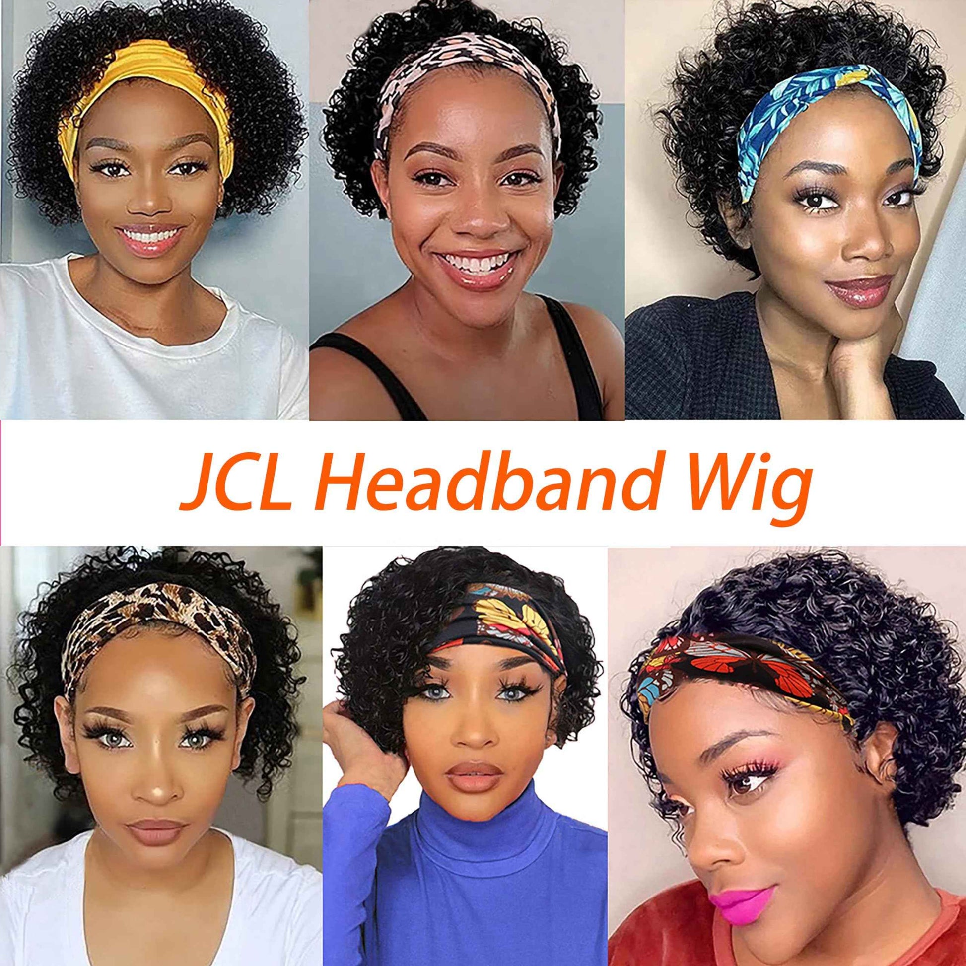 JCL Headband Wig Human Hair Deep Wave Headband Wigs Wig 12 Inch Glueless Wigs Human Hair Natural Color Curly Wigs for Black Women Human Hair None Lace Front Wigs
