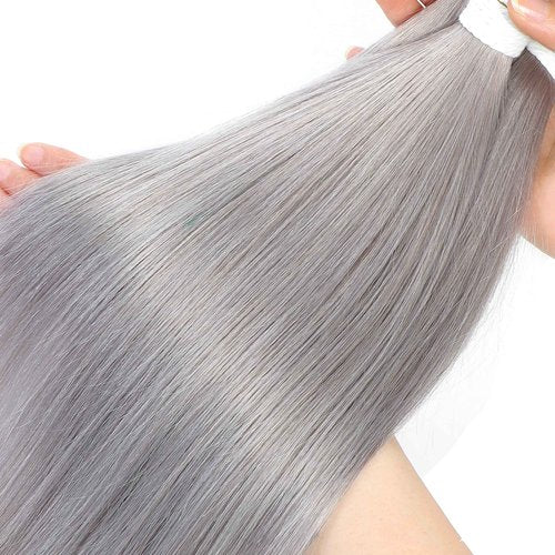 Brazilian Straight Grey Hair Bundle 18inch 100% Silver Human Hair Weave Bundles Sew In Remy Human Hair Weft Extension For Women