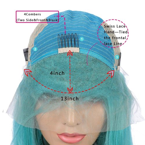 Guanyuhair Pre-plucked Short Bob Human Hair Lace Front Wigs Glueless Silky Straight 150% Full Density #Light Blue Free Part Bob Wigs For Black Women 14inch