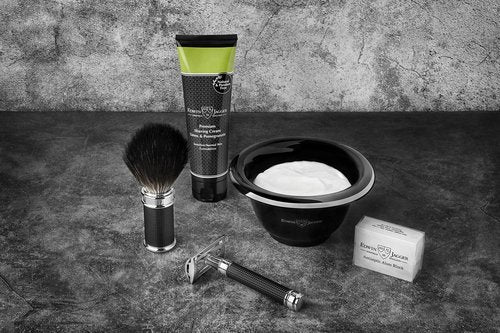 Edwin Jagger Double Edge Safety Razor With Long Handle (Blue) (Black Chrome Laser 3D Diamond)