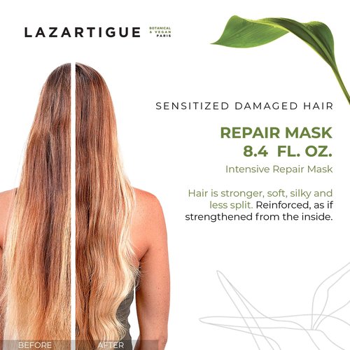 Lazartigue Repair Mask, Vegetal Keratin & Tamarind Seed, Restorative Treatment for Damaged Hair, Vegan, 8.4 Fl Oz