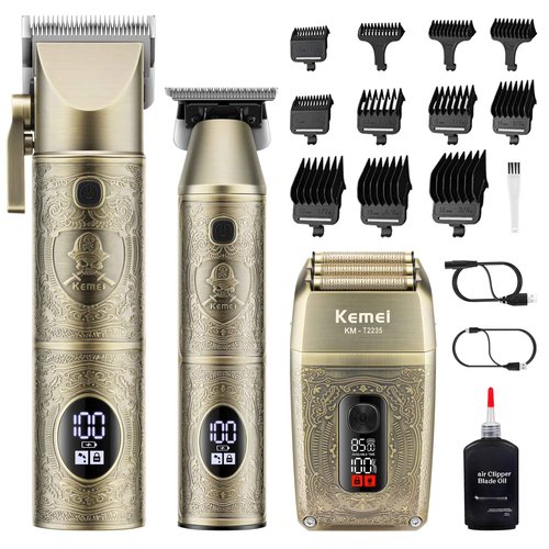 KEMEI Professional Hair Clippers for Men, 3 in 1 Barber Clipper Kit, Bronze
