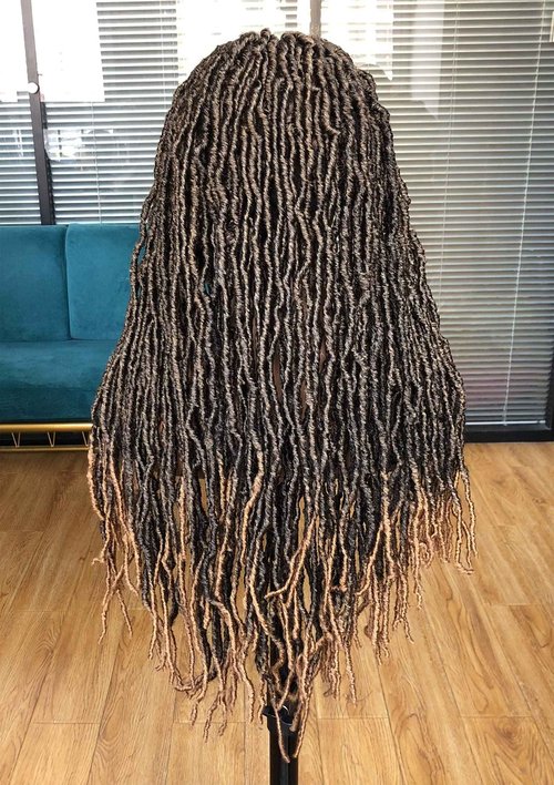 Annivia 32Inch Full Double Lace Box Braided Wigs for Black Women Faux Locs Square Knotless Wigs with Baby Hair Long Dreadlock Wig Natural Black Hand-braided Synthetic Twist Lace locs Wig Ombre Blonde