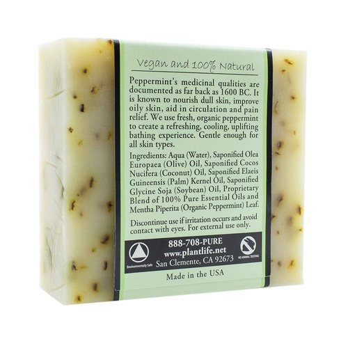 Plantlife Peppermint 6-pack Bar Soap - Moisturizing and Soothing Soap for Your Skin - Hand Crafted Using Plant-Based Ingredients - Made in California 4oz Bar