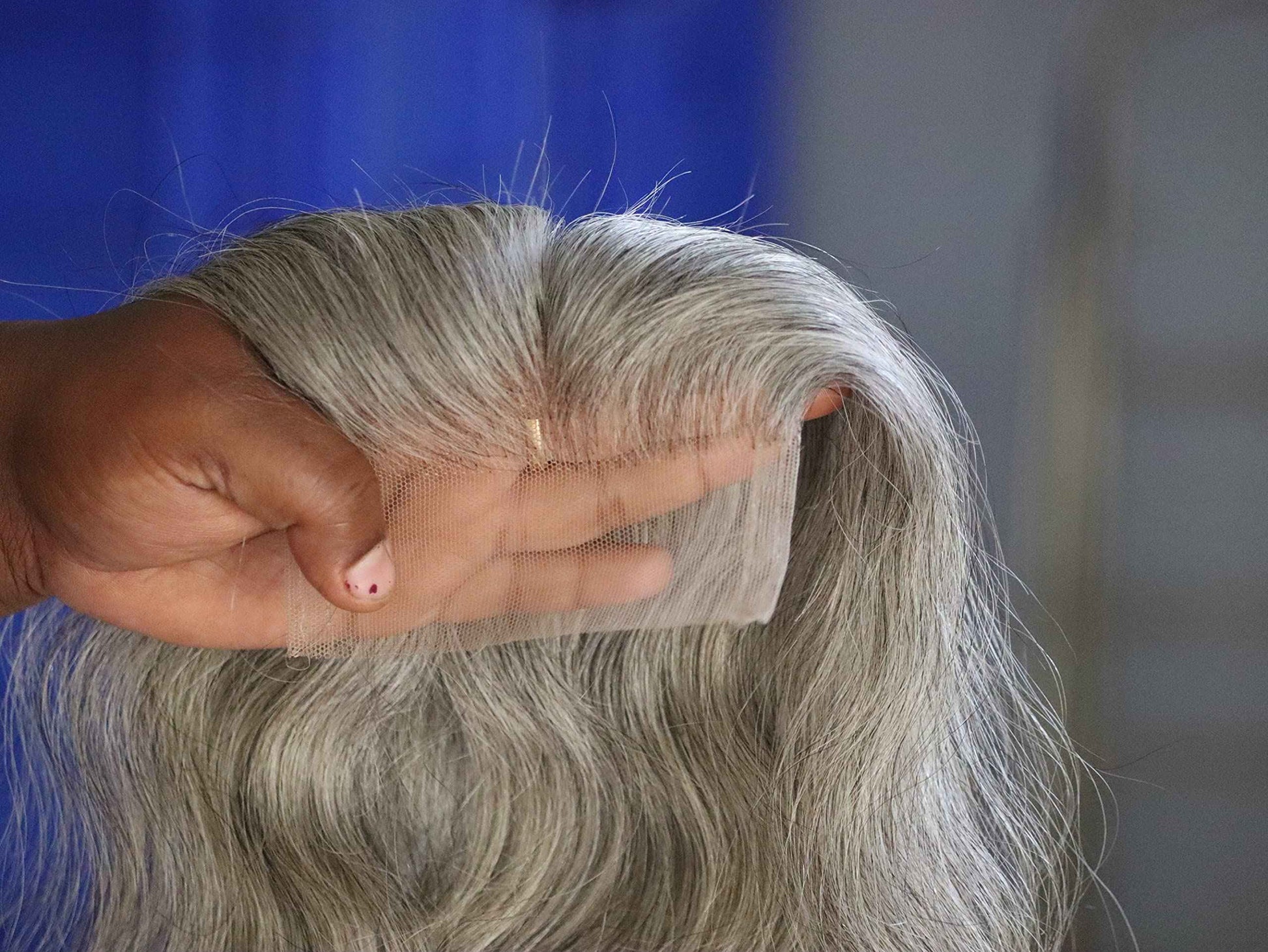 4x4 Closure 14" Salt & Pepper/Natural Gray Transparent Lace Hand Made with 100% Natural Indian Virgin Temple Raw Hair