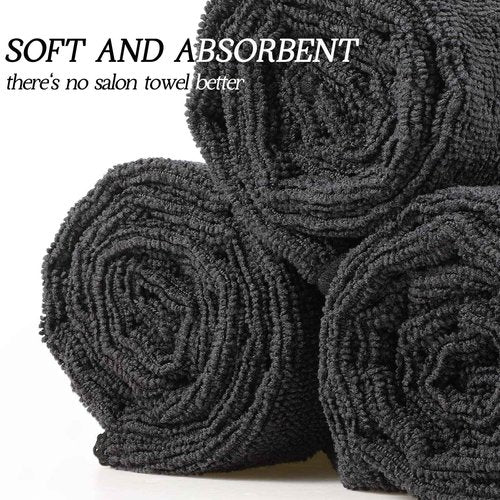 Shimeyao 36 Packs Salon Towels Highly Absorbent Bleach Proof Microfiber Hair Towel 16 x 26 Inches for Hairstylist Barber Gym Bathroom Spa Shaving Home Care Barbershop(Black)