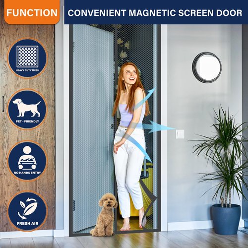 Magnetic Screen Door，Screen Door Mesh，Keep Bugs Out, Heavy-Duty Mesh Curtain,Pet and Kid Friendly, Works with Front Doors, Sliding Doors（36 x 80 Inches Gray